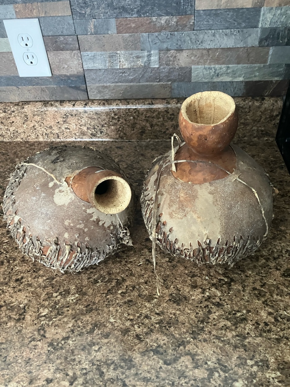VINTAGE Set of Two African calabash gourd vessels